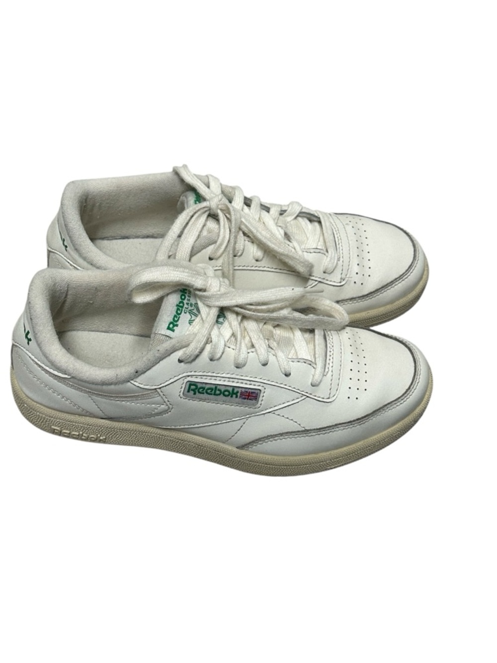 Reebok White Leather Sneakers with Green Logo Accents